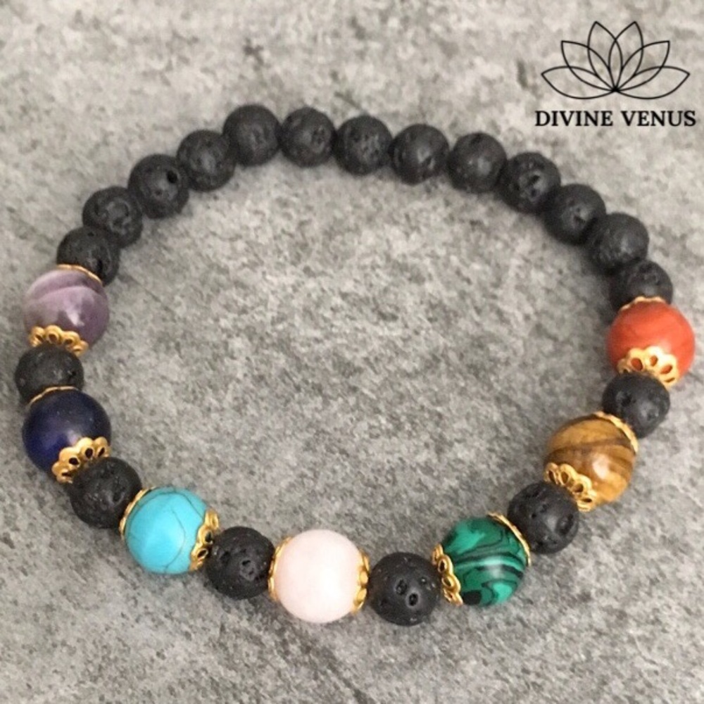 Chakra Genuine Gemstones Lava Bracelet